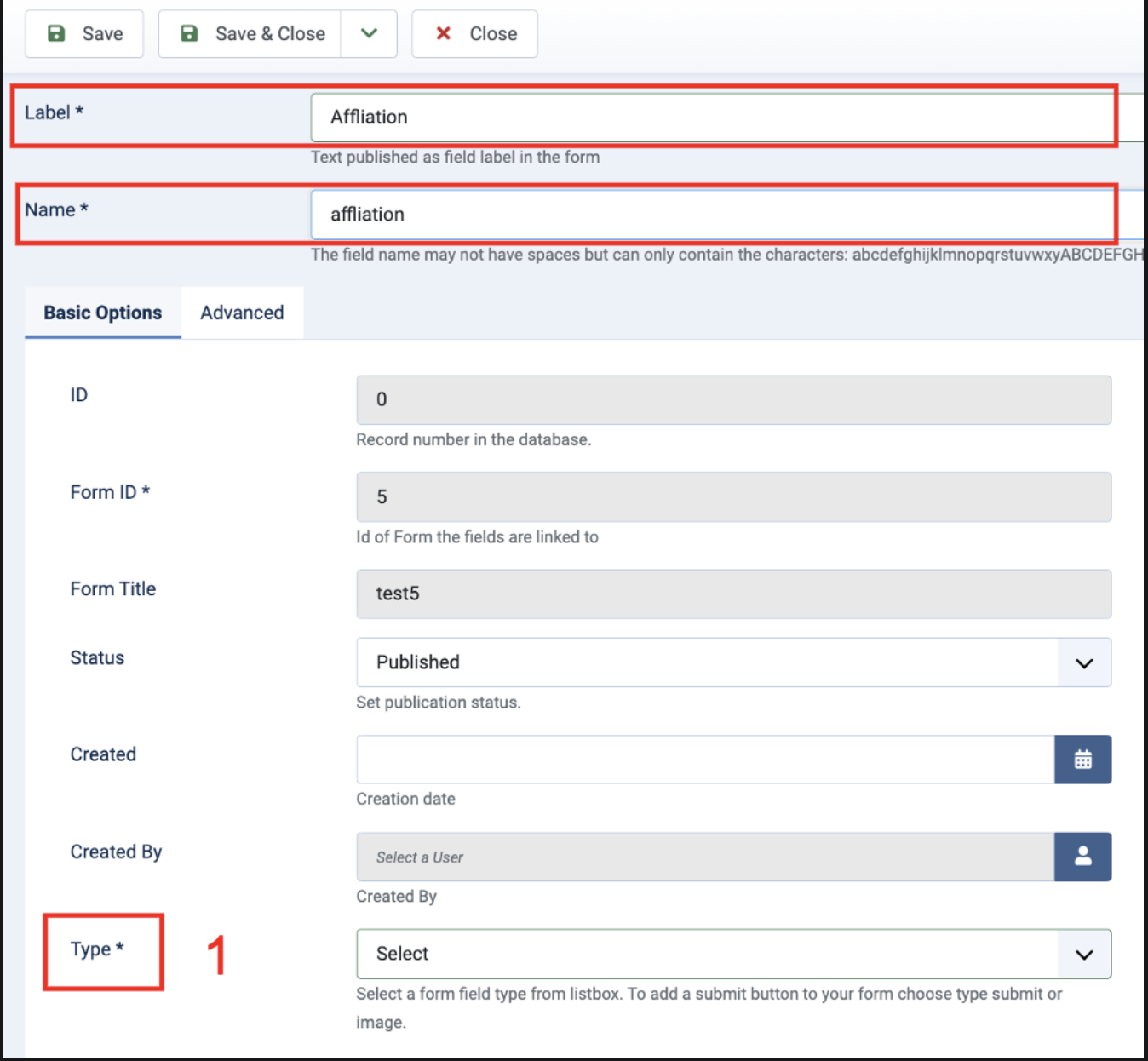 Dropdown menu (select) field setup