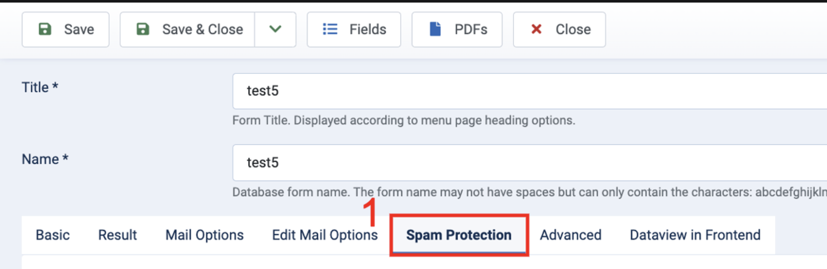 Spam Protection tab