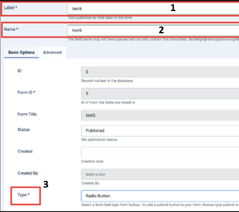 Visforms: Radio Button field