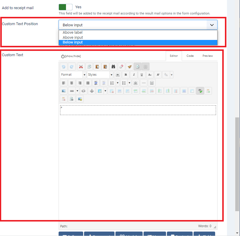 Visforms Advanced tab