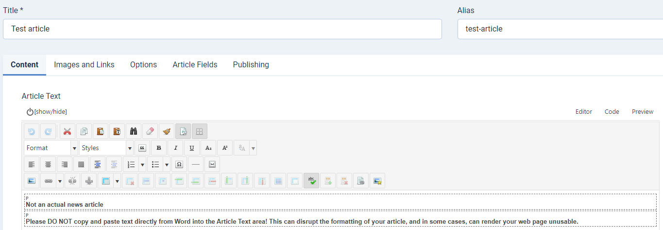 Edit article text
