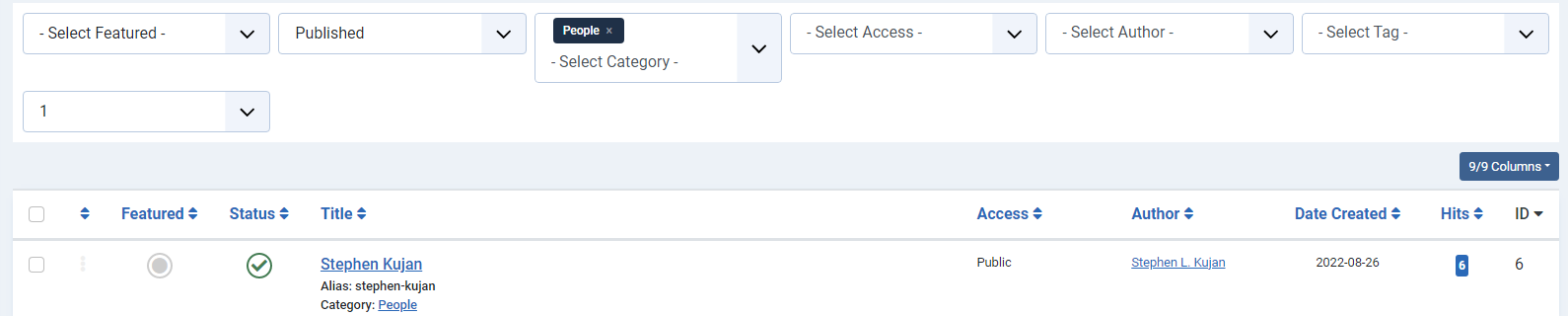 Joomla! article selection