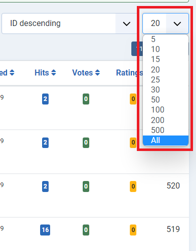 Article number filter