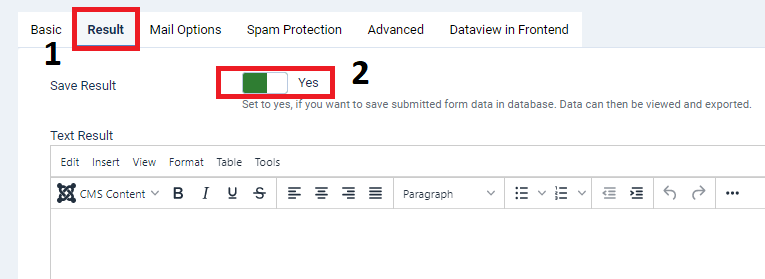 Visforms: Result tab