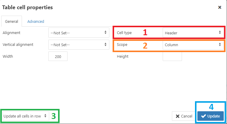 Set Cell type to "Header"