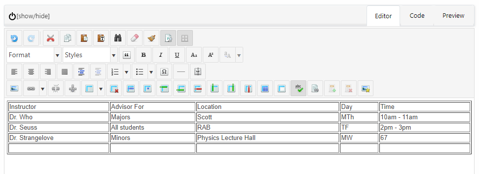 Example of a table with content