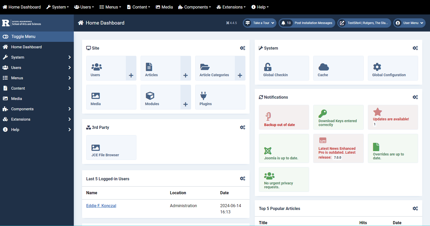 Joomla! Home Dashboard