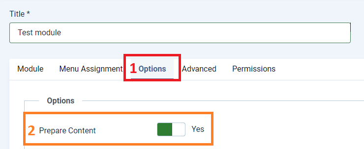 Custom module options: Prepare Content