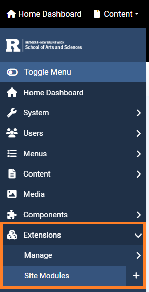 Extensions > Site Modules