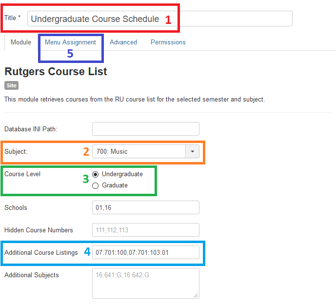 Rutgers Course List: module configuration