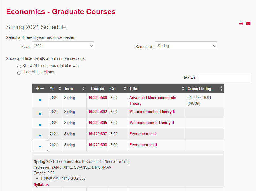 Sample of the RU Courses Module