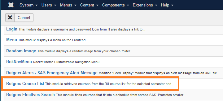 Select a Module Type: Rutgers Course List