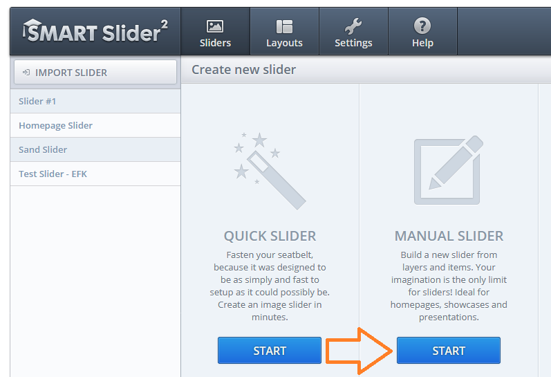SmartSlider2: Create new manual slider