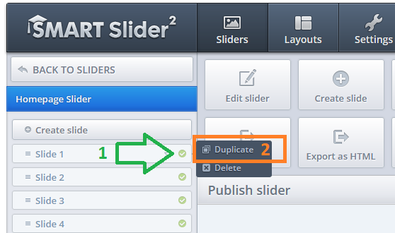 SmartSlider2: Duplicate slide