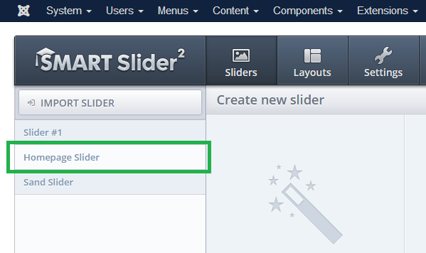 SmartSlider2: Select slider