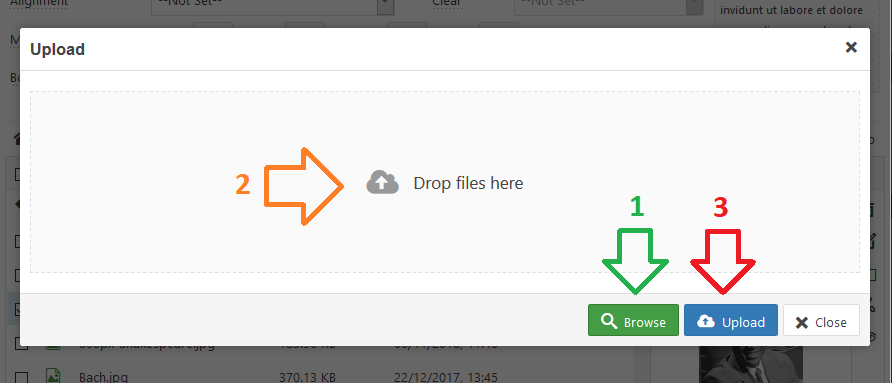 "Upload" popup window