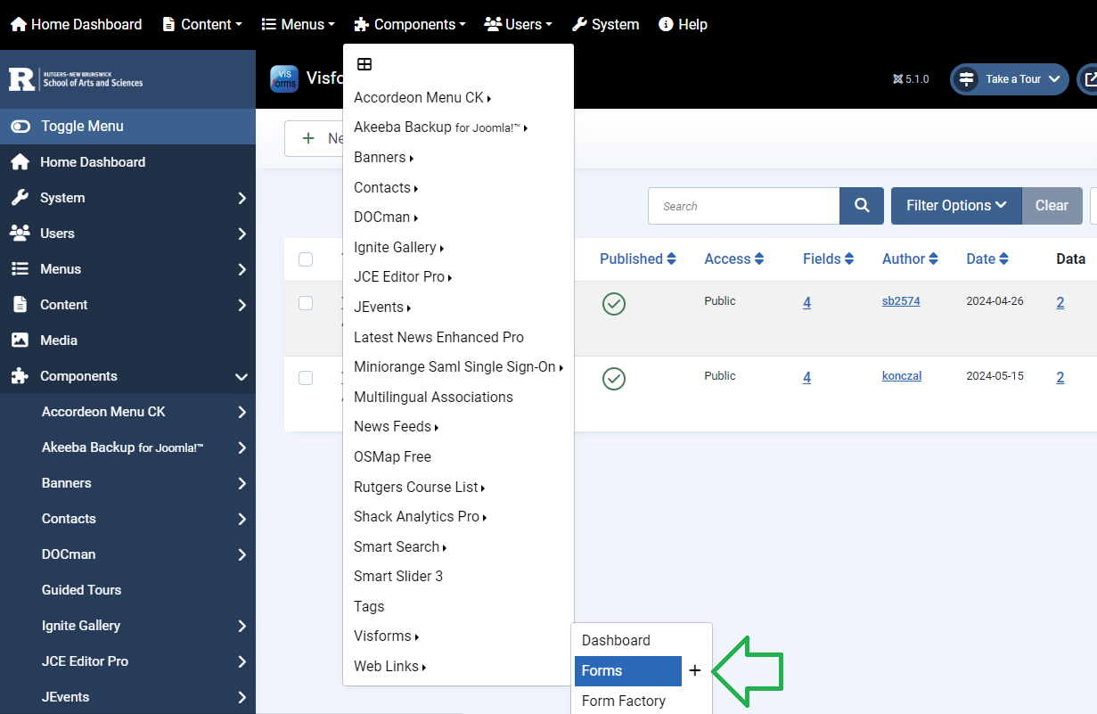 Components > Visforms > Forms