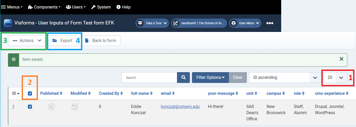 Visforms: Exporting form data