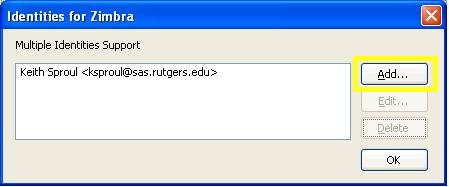 Thunderbird screenshot: Click "Add" after adding another identity 