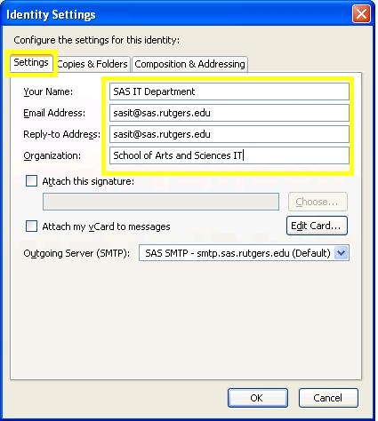 Thunderbird screenshot" Enter the information for identity 