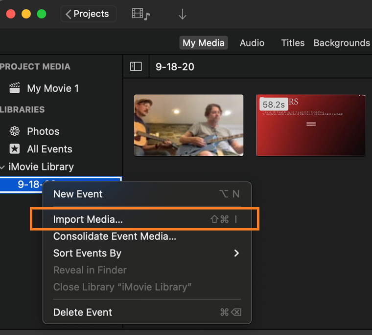 iMovie: Import media