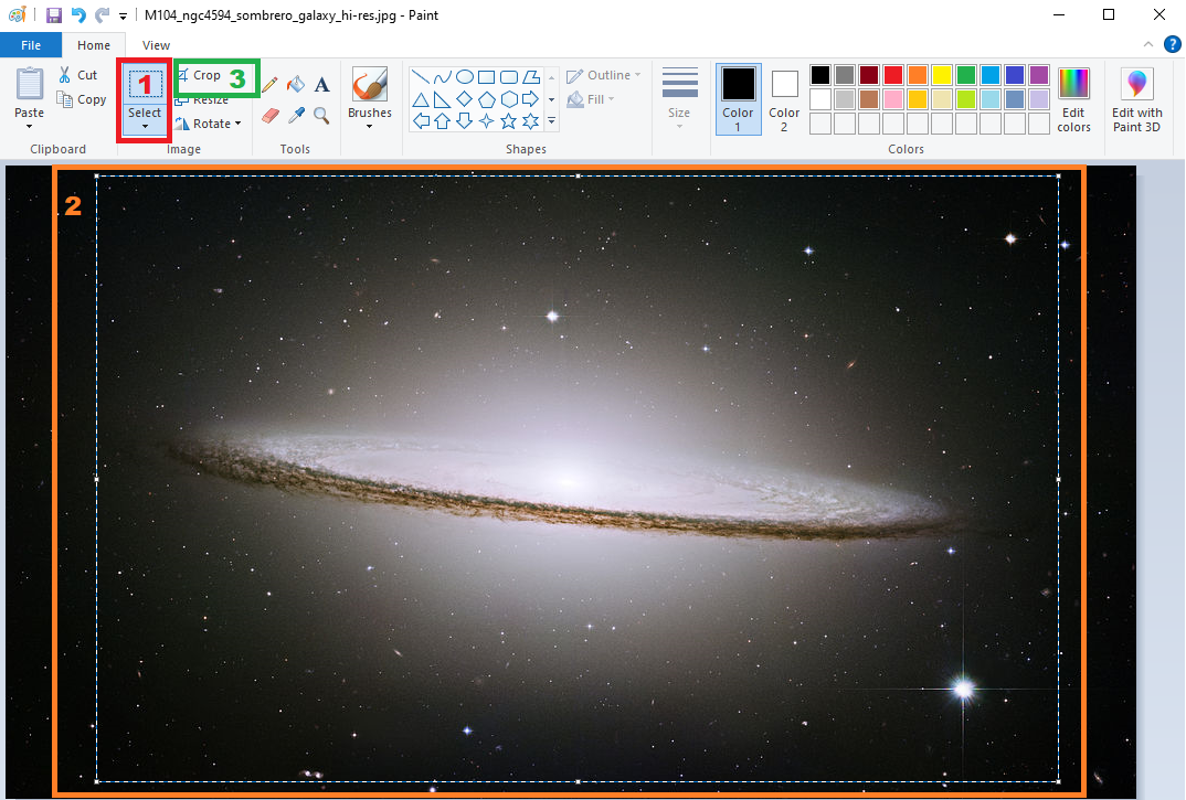 Cropping an image in Microsoft Paint