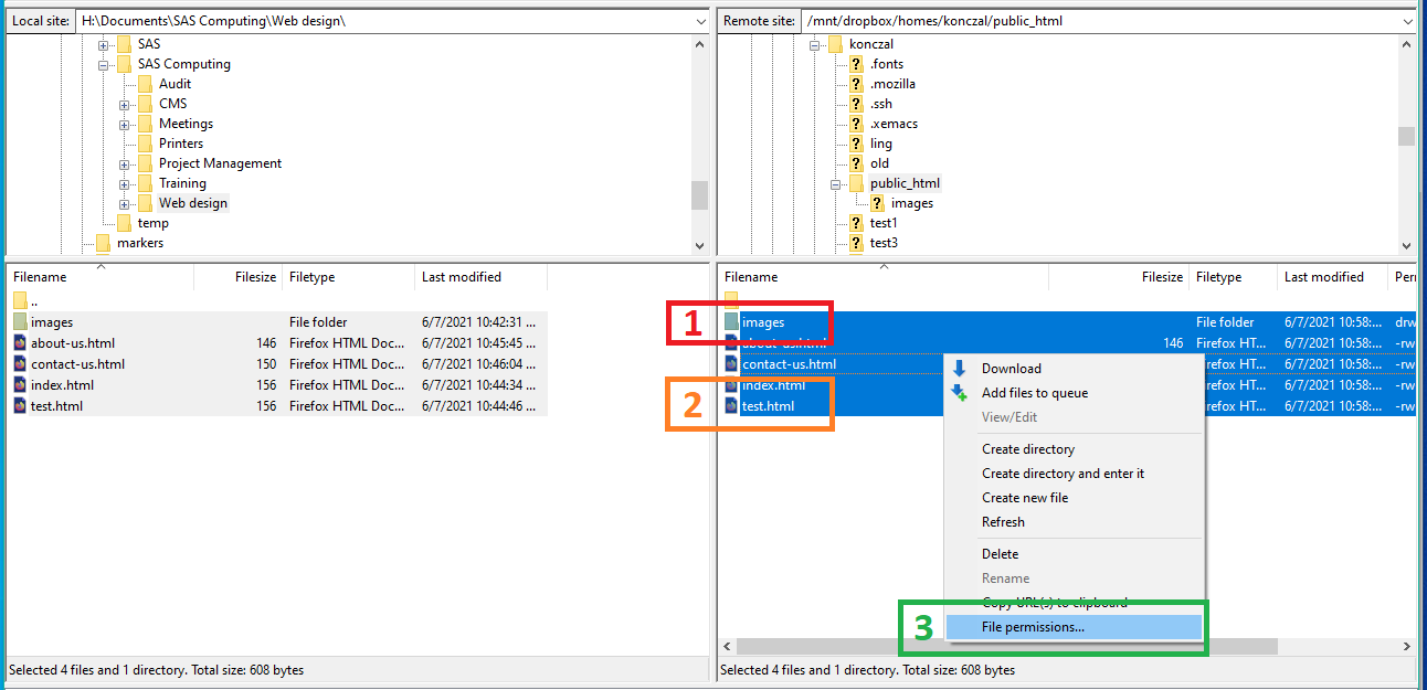 FileZilla: Select uploaded files
