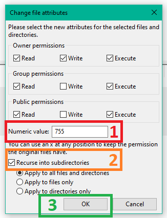 FileZilla: Set permissions on uploaded files