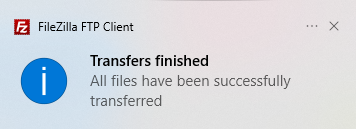FileZilla: "Transfers finished" message